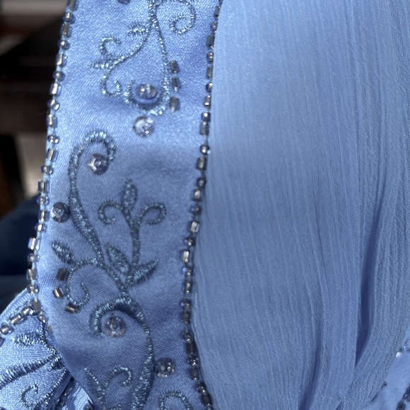 DAVIDS BRIDAL Blue Grecian Sleeveless V Neck Embroidered Midi Prom Dress 4 NWOT - Picture 9 of 12